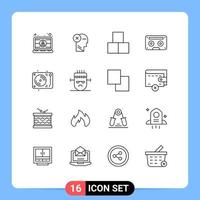 Set of 16 Modern UI Icons Symbols Signs for audio toy human constructor blocks Editable Vector Design Elements