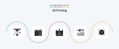 Paquete de iconos de glifo 5 de impresión 3d que incluye forma. cubo. Plano. 3d. modelado vector