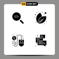 4 Thematic Vector Solid Glyphs and Editable Symbols of search mouse leaf mouse group Editable Vector Design Elements