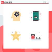 Pictogram Set of 4 Simple Flat Icons of head star app mobile hobbies Editable Vector Design Elements