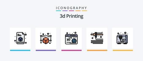 La línea de impresión 3d llenó un paquete de 5 íconos que incluye . modelo. casa. computadora. diseño de iconos creativos vector