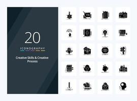 20 Creative Skills And Creative Process Solid Glyph icon for presentation vector