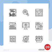 User Interface Pack of 9 Basic Outlines of monitor factory shopping digital right Editable Vector Design Elements