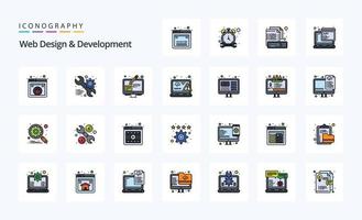 Paquete de iconos de estilo lleno de línea de diseño y desarrollo web de 25 vector
