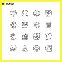 Stock Vector Icon Pack of 16 Line Signs and Symbols for screen computer night digital law online speedometer Editable Vector Design Elements