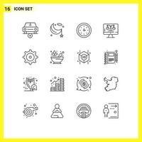 paquete de iconos de vector de stock de 16 signos y símbolos de línea para pantalla computadora noche ley digital velocímetro en línea elementos de diseño de vector editables