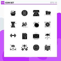 Pack of 16 creative Solid Glyphs of software file call exploit health Editable Vector Design Elements