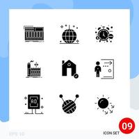 Set of 9 Commercial Solid Glyphs pack for business mill ornaments watch stop Editable Vector Design Elements