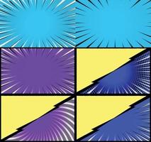 Comic book colorful frames background with halftone rays radial and dotted effects pop art style vector