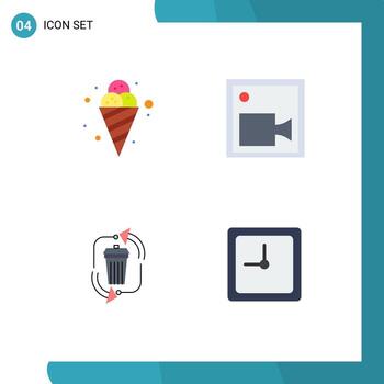 Set of 4 Vector Flat Icons on Grid for cream disposal cold record management Editable Vector Design Elements