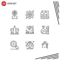 9 Thematic Vector Outlines and Editable Symbols of book historic puzzle church building Editable Vector Design Elements