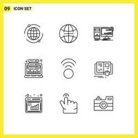 Group of 9 Modern Outlines Set for signal web hardware statistic graph Editable Vector Design Elements