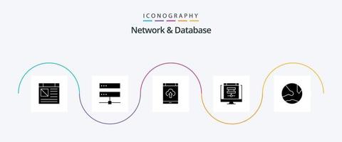 Network And Database Glyph 5 Icon Pack Including database. cloud. hosting. upload. smartphone vector