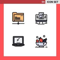 4 User Interface Filledline Flat Color Pack of modern Signs and Symbols of data computer storage laptop device Editable Vector Design Elements