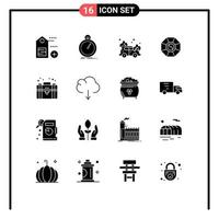 Group of 16 Modern Solid Glyphs Set for portfolio business car chinese feng shui Editable Vector Design Elements