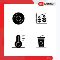 Solid Glyph Pack of 4 Universal Symbols of cd weather finance nature disposable cup Editable Vector Design Elements