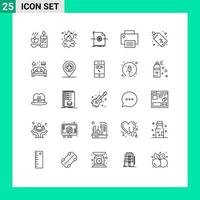 25 Universal Lines Set for Web and Mobile Applications printer gadget fire devices processing Editable Vector Design Elements