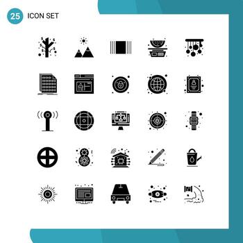 paquete de 25 signos y símbolos modernos de glifos sólidos para medios de impresión web, como miniaturas de vida binaria, elementos de diseño de vectores editables de equilibrio doméstico