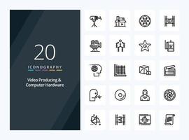 20 Video Producing And Computer Hardware Outline icon for presentation vector