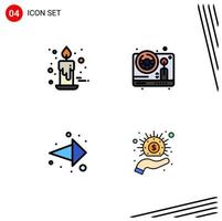 Editable Vector Line Pack of 4 Simple Filledline Flat Colors of candle arrow gift wheel right Editable Vector Design Elements