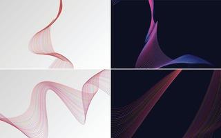 Set of 4 geometric wave pattern background Abstract waving line vector