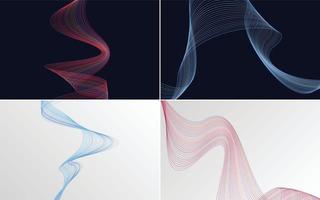 Set of 4 geometric wave pattern background Abstract waving line vector