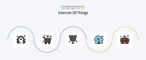 Internet Of Things Line Filled Flat 5 Icon Pack Including alarm. internet. wifi. cloud. iot vector