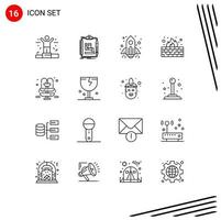 Outline Pack of 16 Universal Symbols of water protection rocket internet antivirus Editable Vector Design Elements