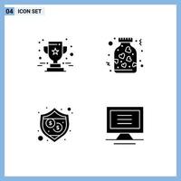 Pack of 4 Modern Solid Glyphs Signs and Symbols for Web Print Media such as achievement security star love monitor Editable Vector Design Elements