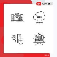 Pack of 4 Modern Filledline Flat Colors Signs and Symbols for Web Print Media such as castle programming fortress coding connect Editable Vector Design Elements