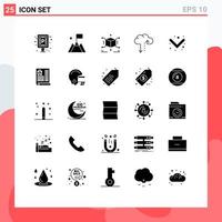 User Interface Pack of 25 Basic Solid Glyphs of full arrow cube traffic cloud Editable Vector Design Elements