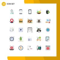 Mobile Interface Flat Color Set of 25 Pictograms of map remove food hardware computers Editable Vector Design Elements