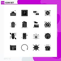 Group of 16 Solid Glyphs Signs and Symbols for dustbin promotion dollar hunting money Editable Vector Design Elements