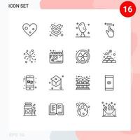 Pack of 16 Modern Outlines Signs and Symbols for Web Print Media such as fire right meat left gestures Editable Vector Design Elements