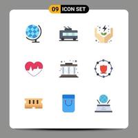 Set of 9 Modern UI Icons Symbols Signs for pillars beat energy pulse heart Editable Vector Design Elements