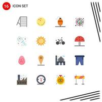 Group of 16 Flat Colors Signs and Symbols for laboratory chemistry fish trend plot Editable Pack of Creative Vector Design Elements