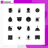 16 User Interface Solid Glyph Pack of modern Signs and Symbols of egg point browse strategy target Editable Vector Design Elements