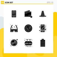 Pictogram Set of 9 Simple Solid Glyphs of movie warning e stop road Editable Vector Design Elements