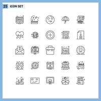 Set of 25 Vector Lines on Grid for security protection emojis money finance Editable Vector Design Elements