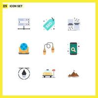 Group of 9 Modern Flat Colors Set for online connection fiber communication internet Editable Vector Design Elements