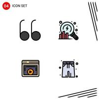 Pack of 4 Modern Filledline Flat Colors Signs and Symbols for Web Print Media such as open video analytics page swim suit Editable Vector Design Elements
