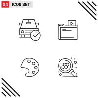 4 Creative Icons Modern Signs and Symbols of car color done movie tools Editable Vector Design Elements