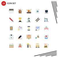 25 Universal Flat Color Signs Symbols of lock file romance document fire Editable Vector Design Elements