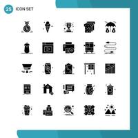 Group of 25 Modern Solid Glyphs Set for insurance education ice food success Editable Vector Design Elements