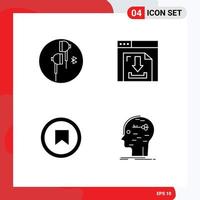 Mobile Interface Solid Glyph Set of 4 Pictograms of headphone interface bluetooth download tag Editable Vector Design Elements