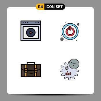 Set of 4 Modern UI Icons Symbols Signs for play bag web shutdown office Editable Vector Design Elements