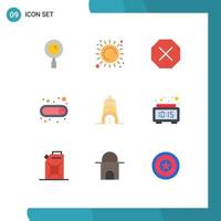 Modern Set of 9 Flat Colors Pictograph of alarm building ban chrysler switch Editable Vector Design Elements