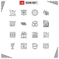 User Interface Pack of 16 Basic Outlines of firewall shirt time printing truck Editable Vector Design Elements