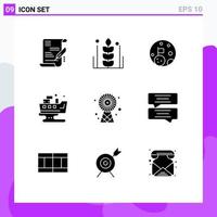 Modern Set of 9 Solid Glyphs Pictograph of ecologic waste moon pollution leaked Editable Vector Design Elements