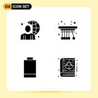 Set of 4 Commercial Solid Glyphs pack for user battery male pendulum power Editable Vector Design Elements